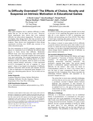 Is Difficulty Overrated? The Effects of Choice, Novelty and Suspense on Intrinsic Motivation in Educational Games